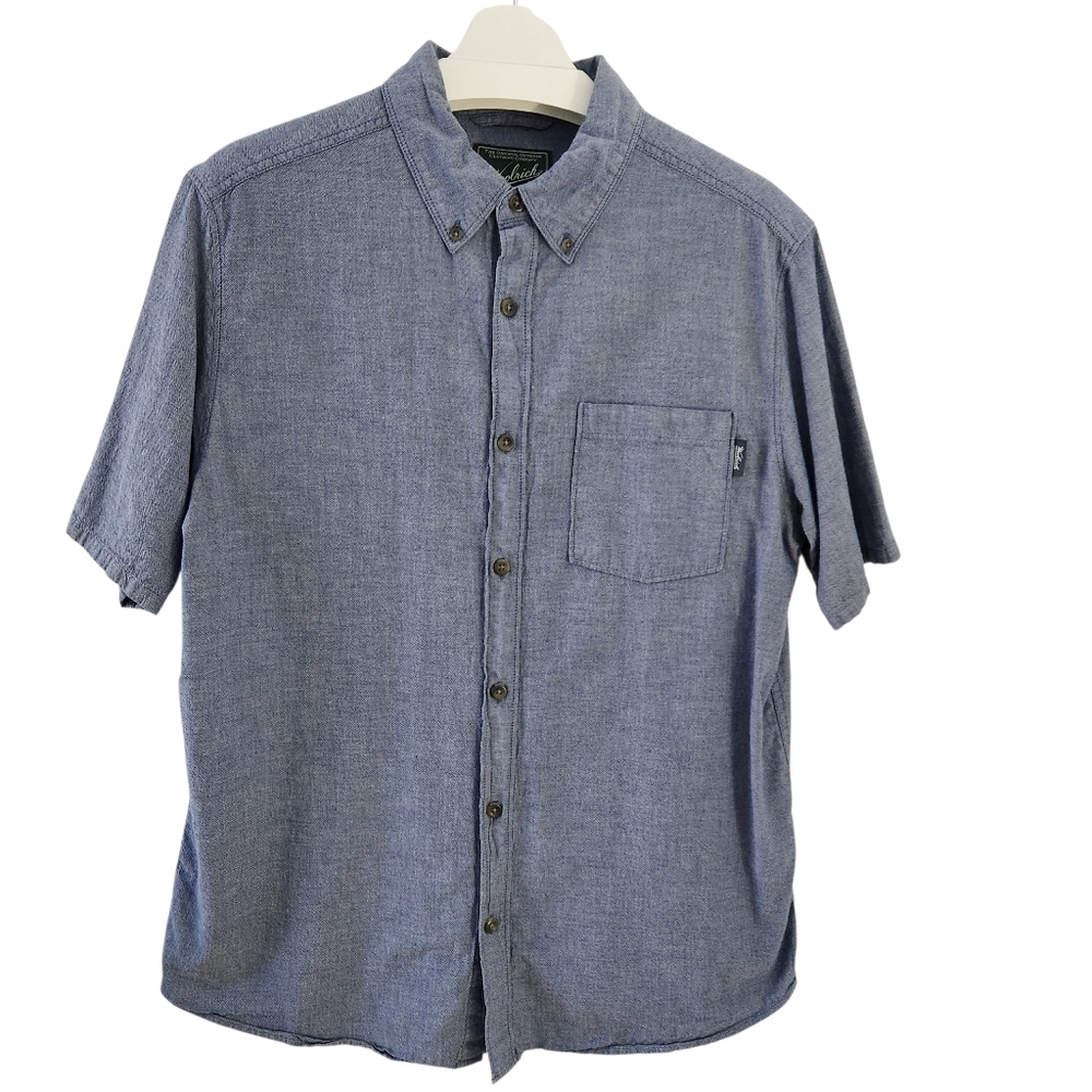 WOOLRICH Blue Chambray Short Sleeve Button Up Outdoor size l